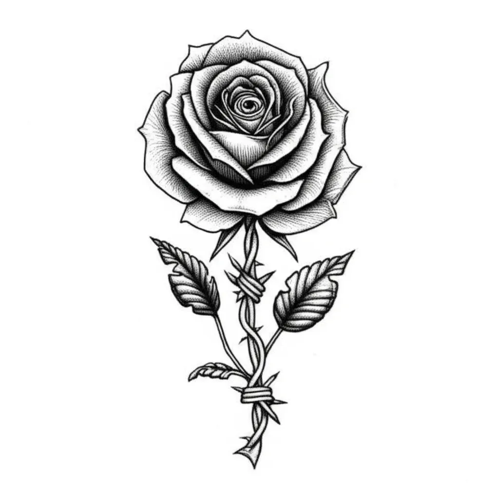 Gothic Barbed Wire Rose Neck Tattoo with Woman's Eye Gothic Barbed Wire Rose Neck Tattoo with Woman's Eye