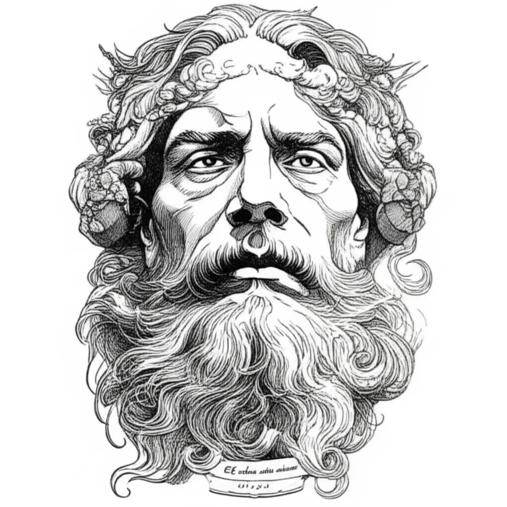 Illustrative Tattoo Design of Zeus with Inscription Illustrative Tattoo Design of Zeus with Inscription
