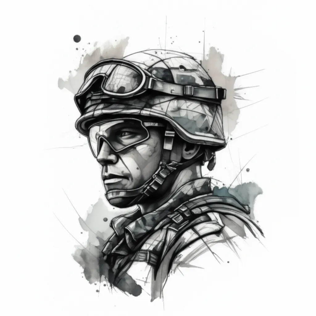 Black and Gray Military Half Sleeve Watercolor Tattoo Black and Gray Military Half Sleeve Watercolor Tattoo