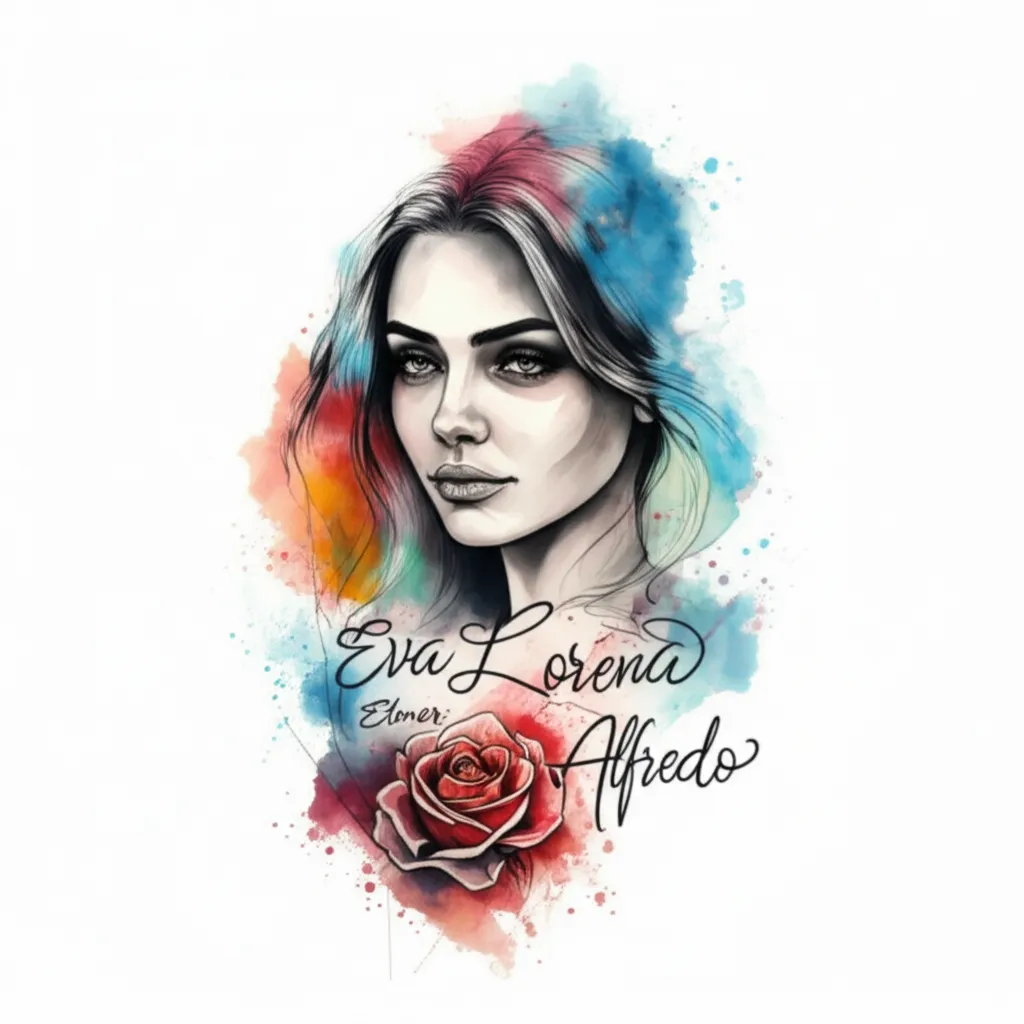 Eva Lorena & Elmer Alfredo Watercolor Tattoo with Rose