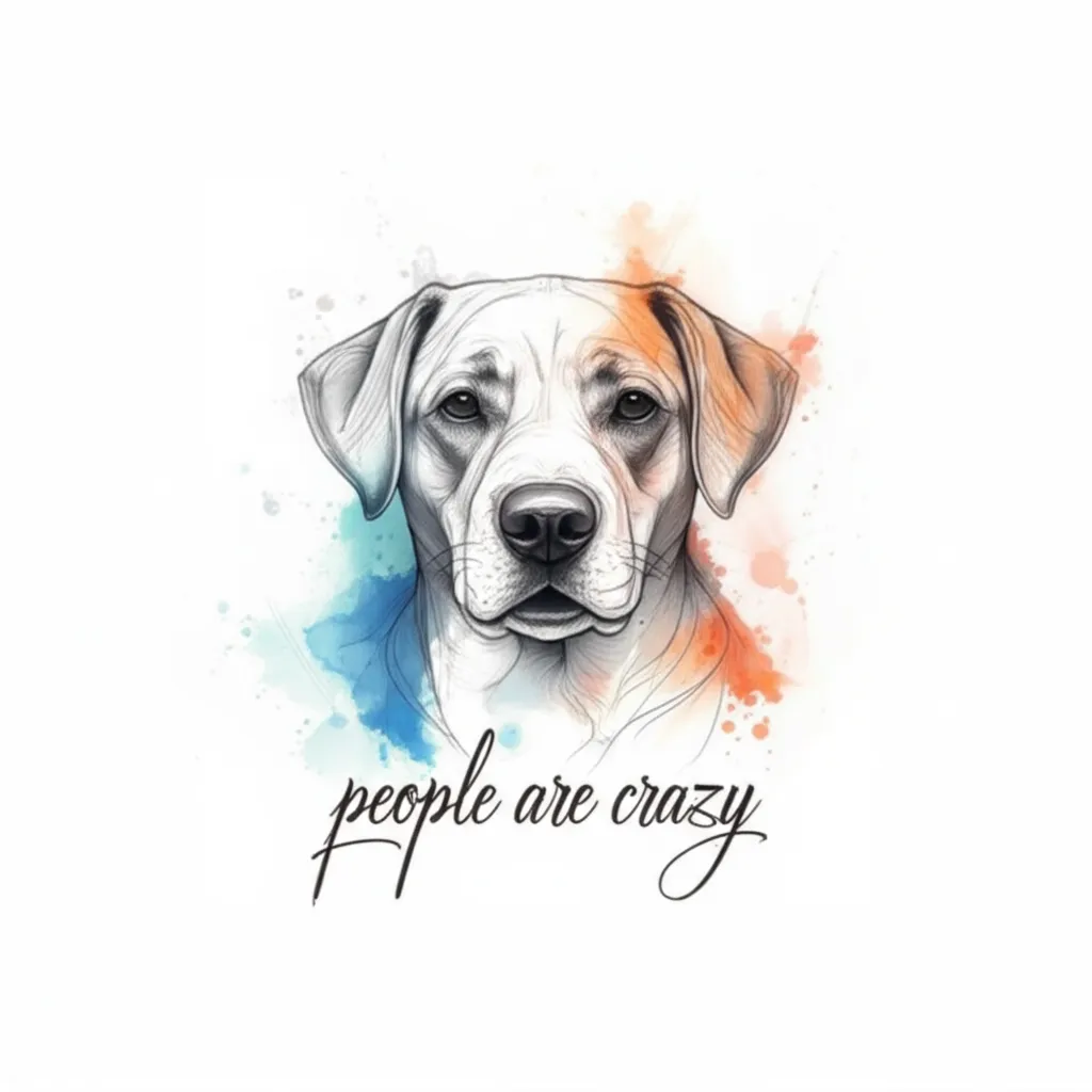Watercolor Dog Memorial Tattoo with 'People Are Crazy' Script
