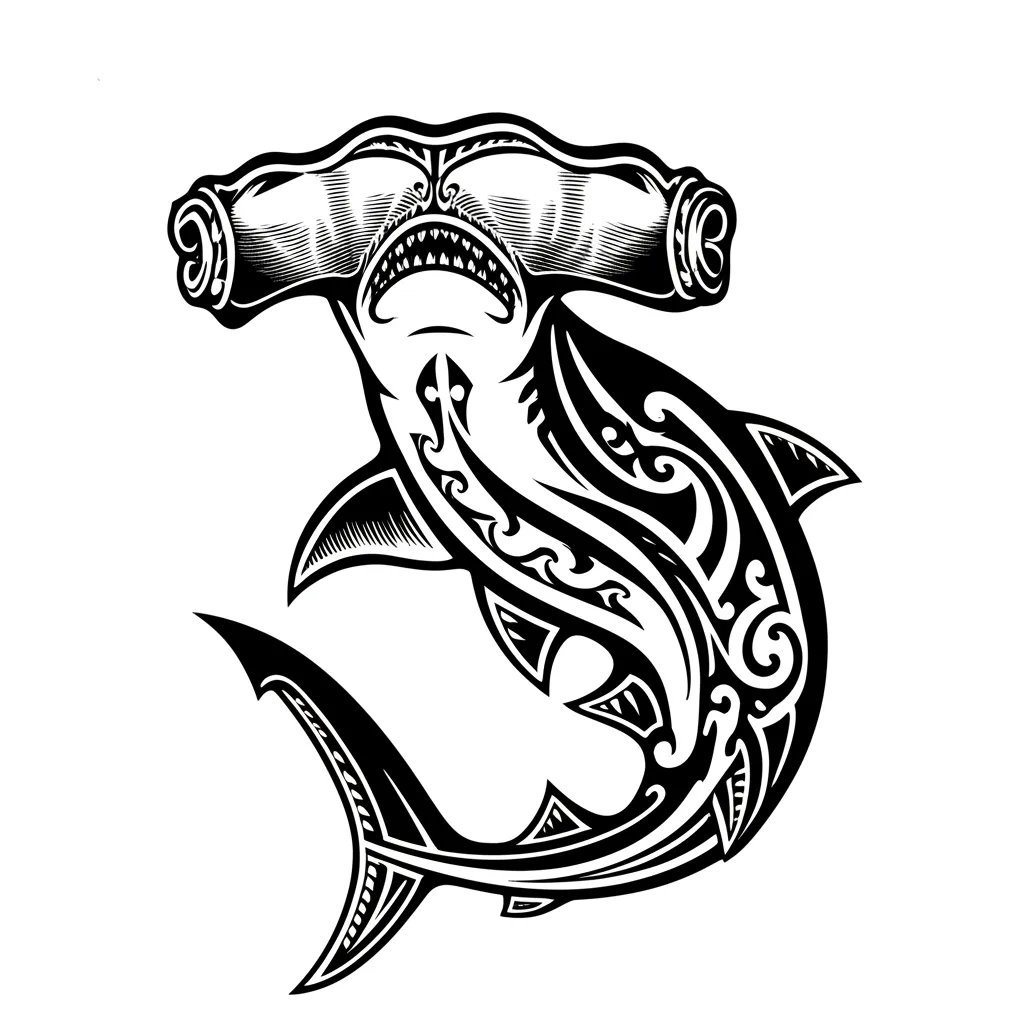 Tribal Hammerhead Shark Tattoo on Thigh - Design & Meaning