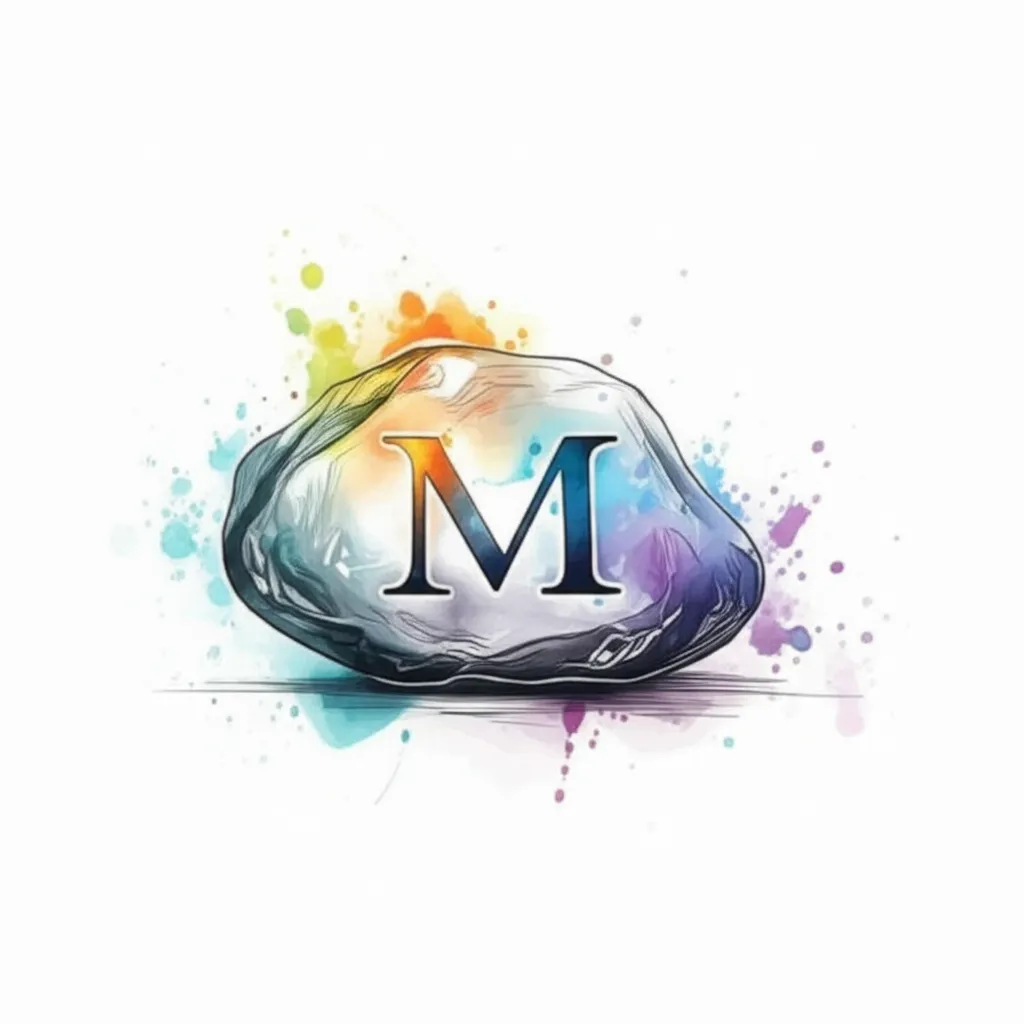 Watercolor Rock Tattoo with Letter M - Unique Initial Design