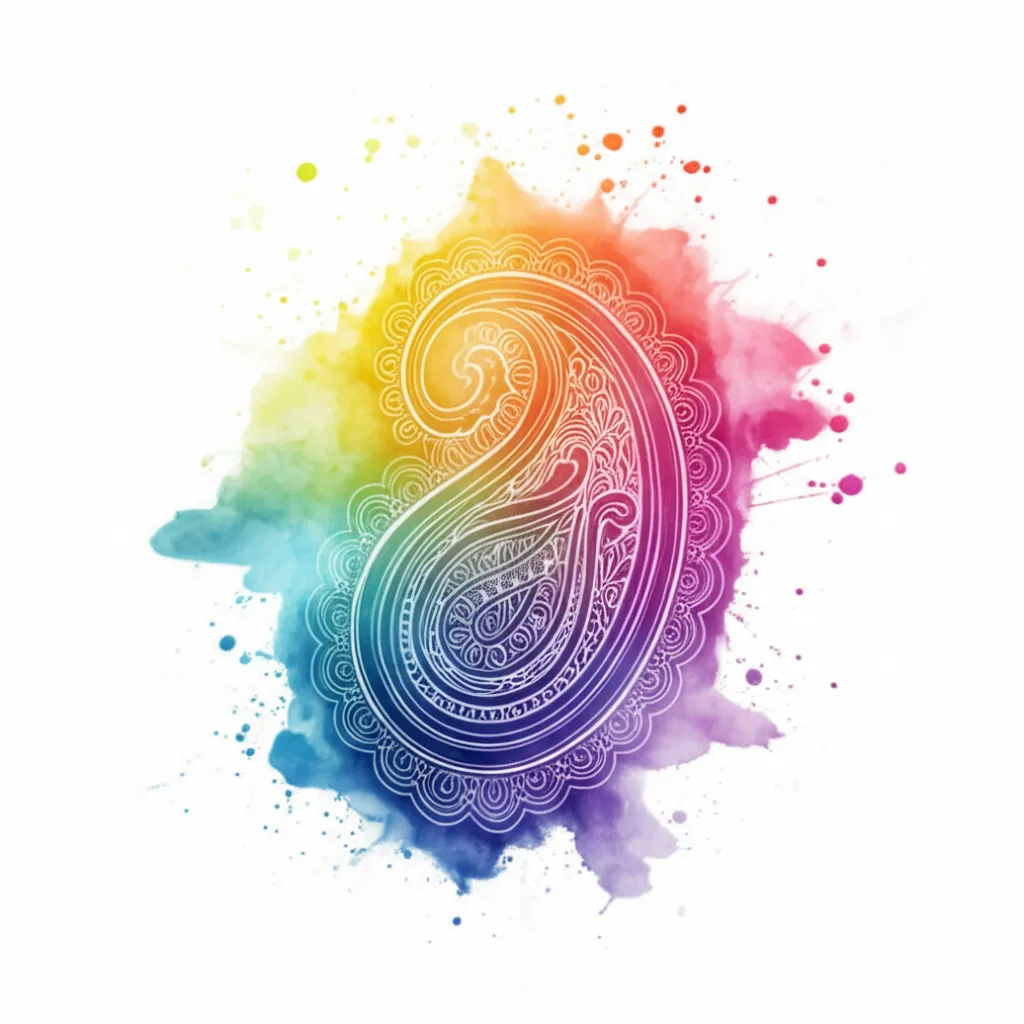 Watercolor Paisley Tattoo with Cloud Background - Unique Design