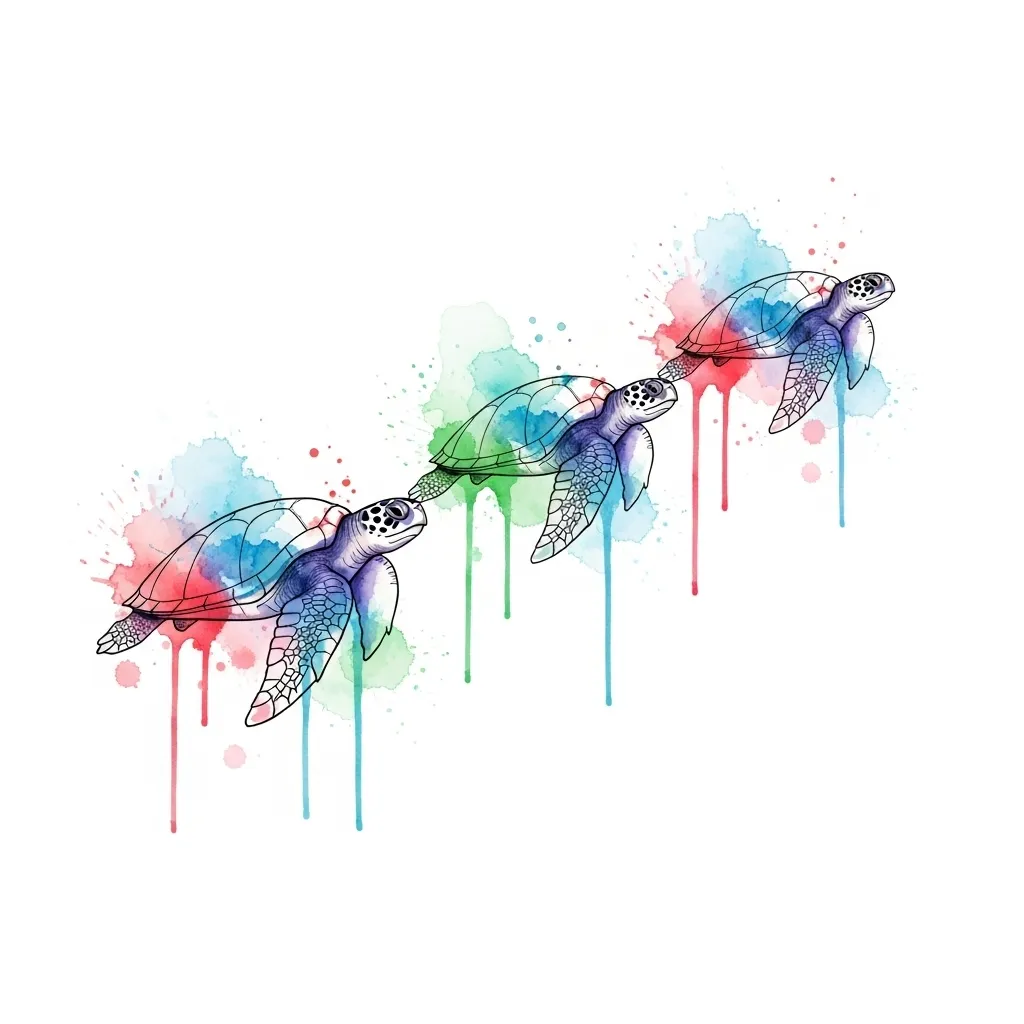 Watercolor Sea Turtle Tattoo Design: Three Turtles in a Row Watercolor Sea Turtle Tattoo Design: Three Turtles in a Row