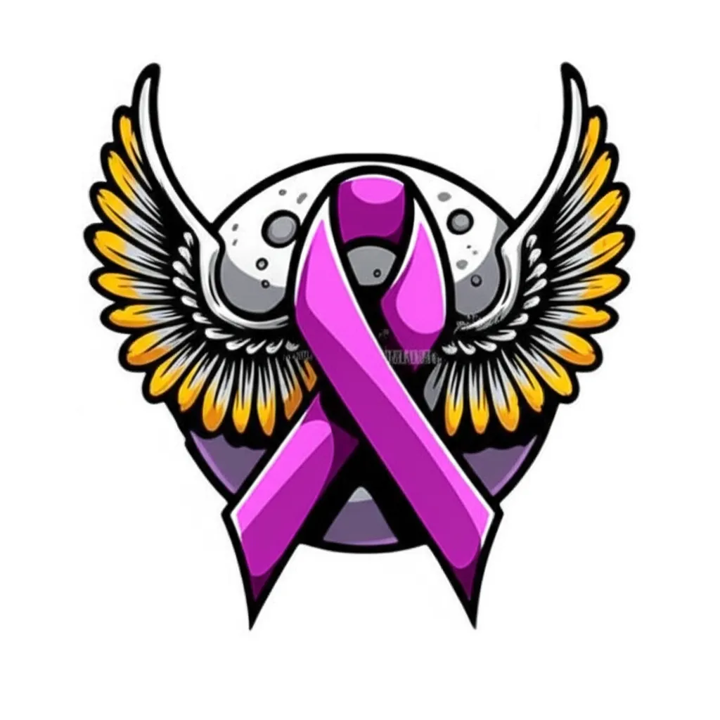 Esophagus Cancer Ribbon with Angel Wings and Full Moon Anime Tattoo