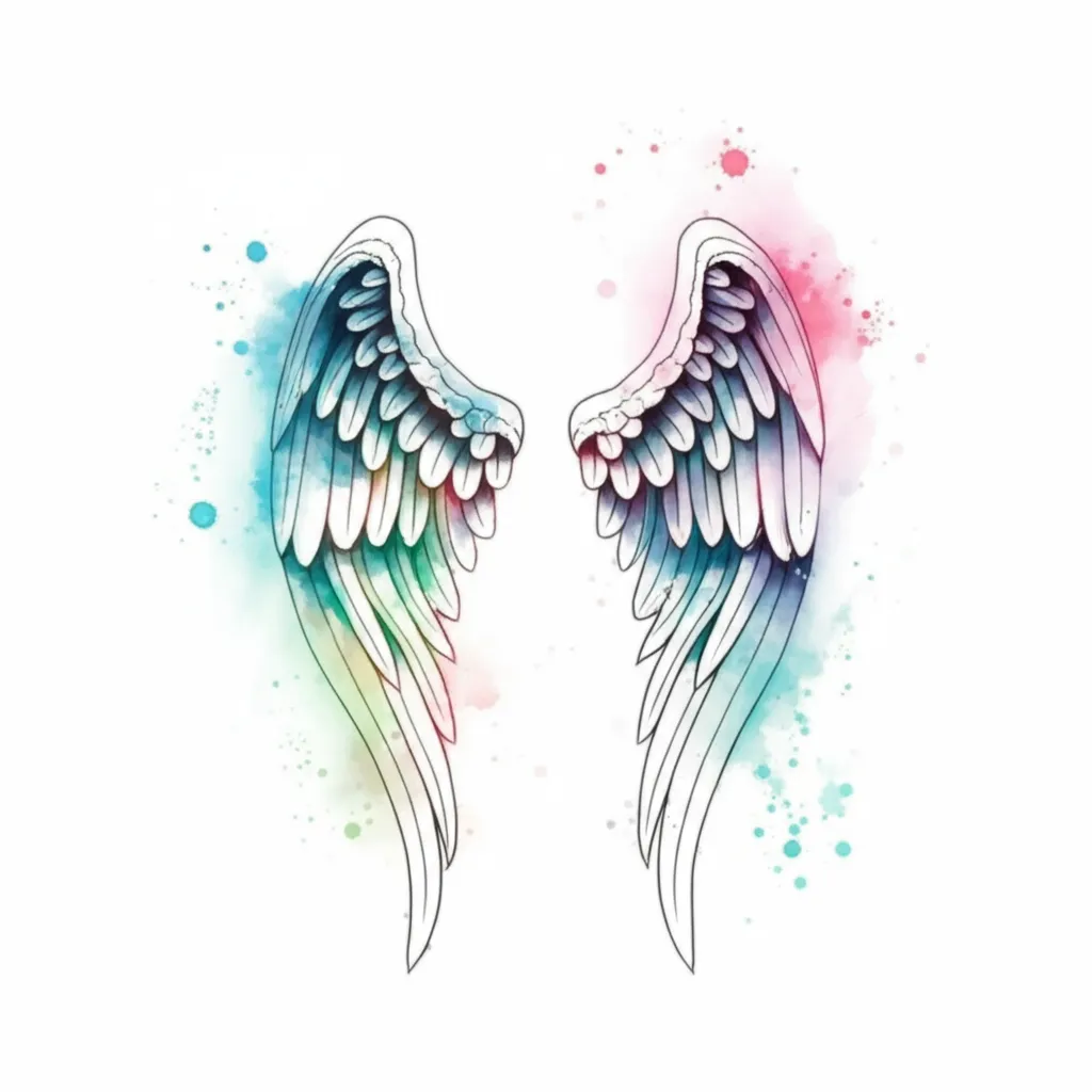 Watercolor Angel Wings Tattoo with 9/2/79 Date