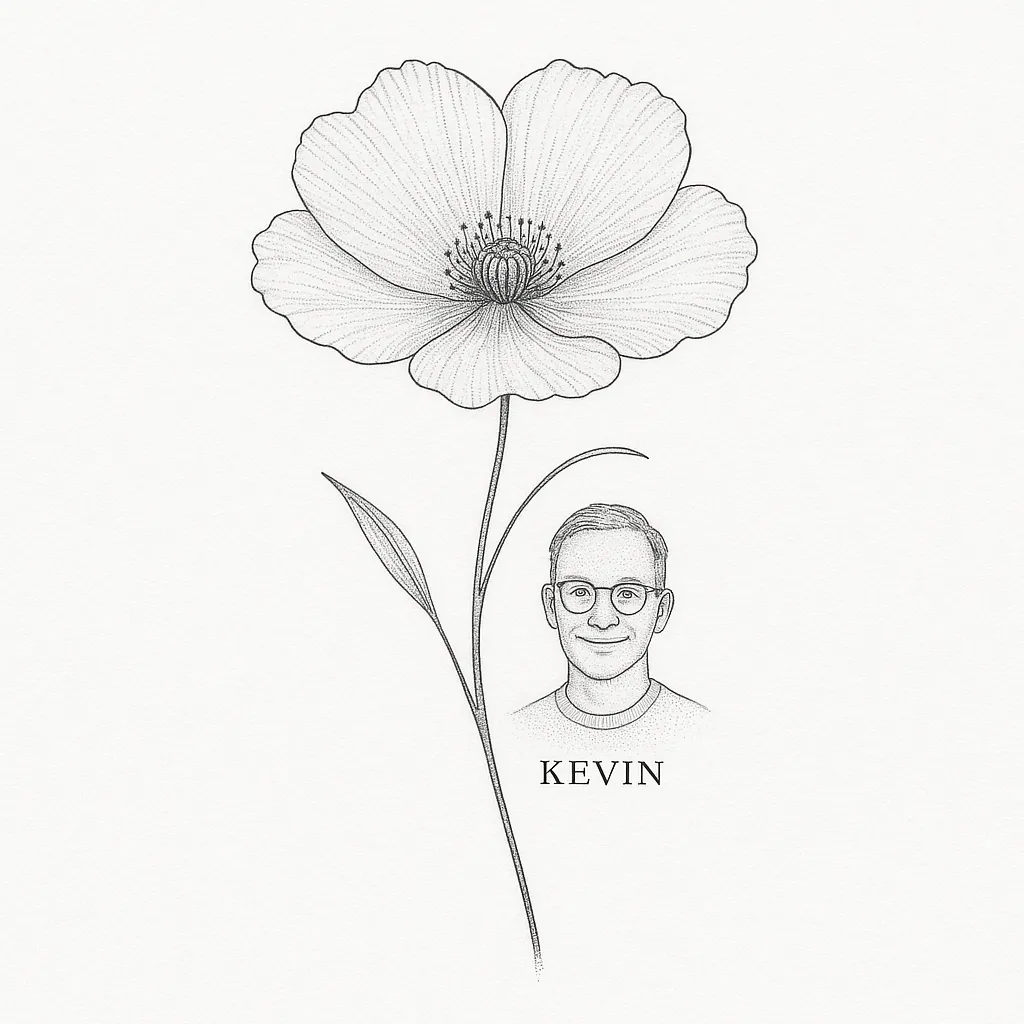 Coronation Flower with Kevin Portrait Fine Line Tattoo Coronation Flower with Kevin Portrait Fine Line Tattoo