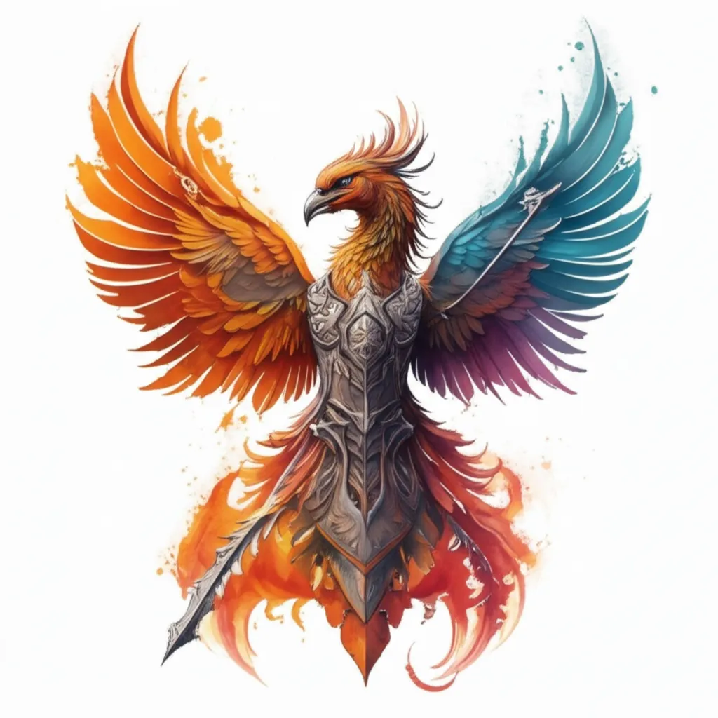 Phoenix in Armor Watercolor Tattoo Design