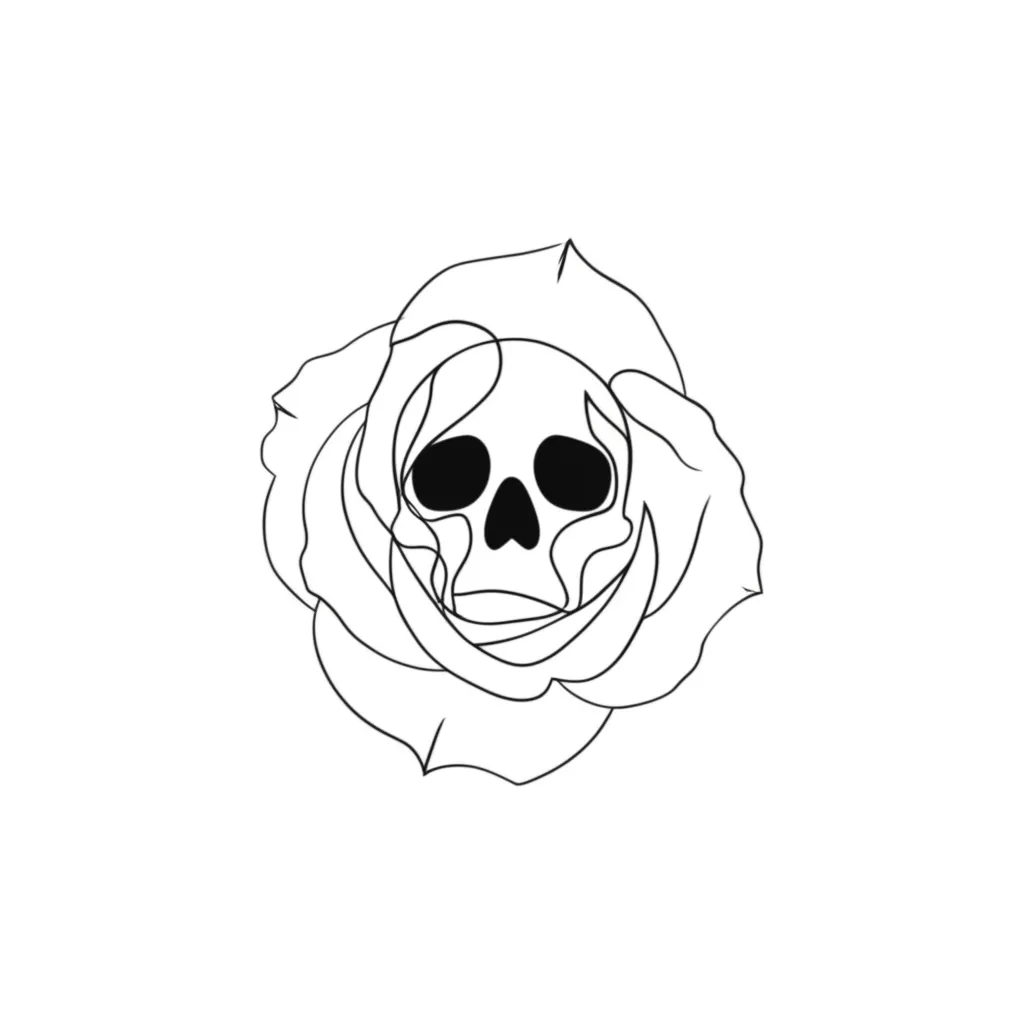 Minimalist Skull and Rose Tattoo Design