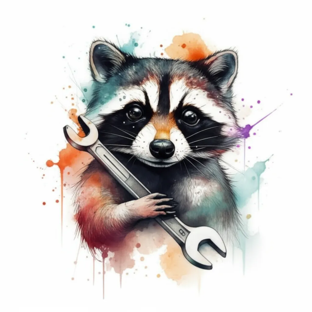Watercolor Raccoon with Wrench Tattoo Idea