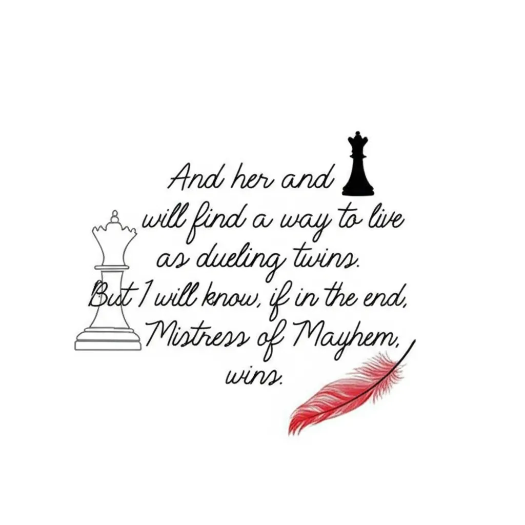 Dueling Twins Minimalist Tattoo Design with Chess Pieces and Red Feather Dueling Twins Minimalist Tattoo Design with Chess Pieces and Red Feather