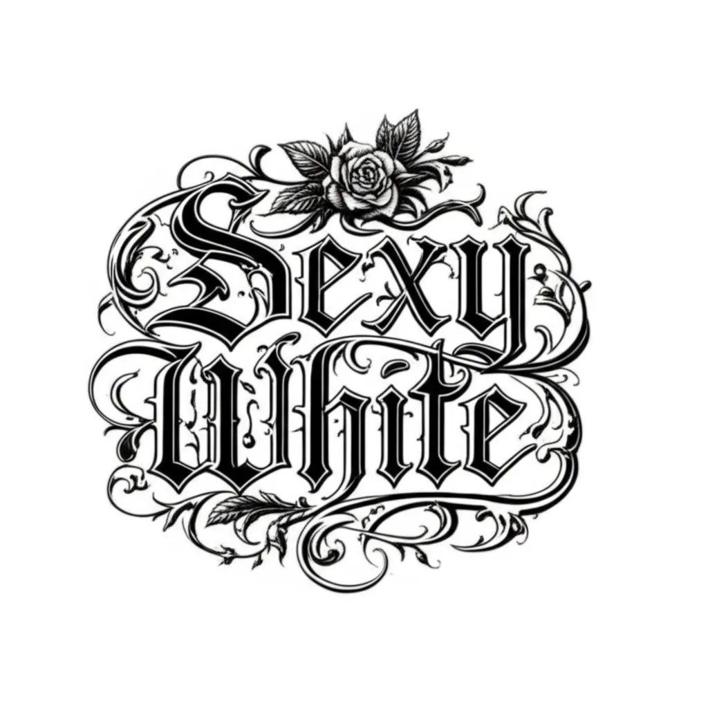 Sexy White Gothic Name Tattoo with Flowers