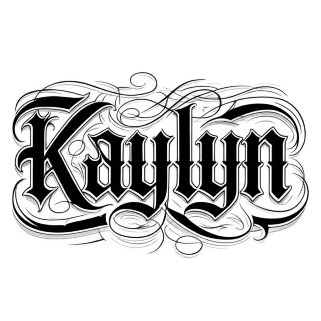 Kaylyn Name Tattoo in Chicano Gangster Old English Script