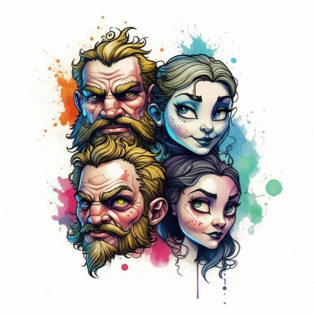 Whimsical New School D&D Character Tattoo Design