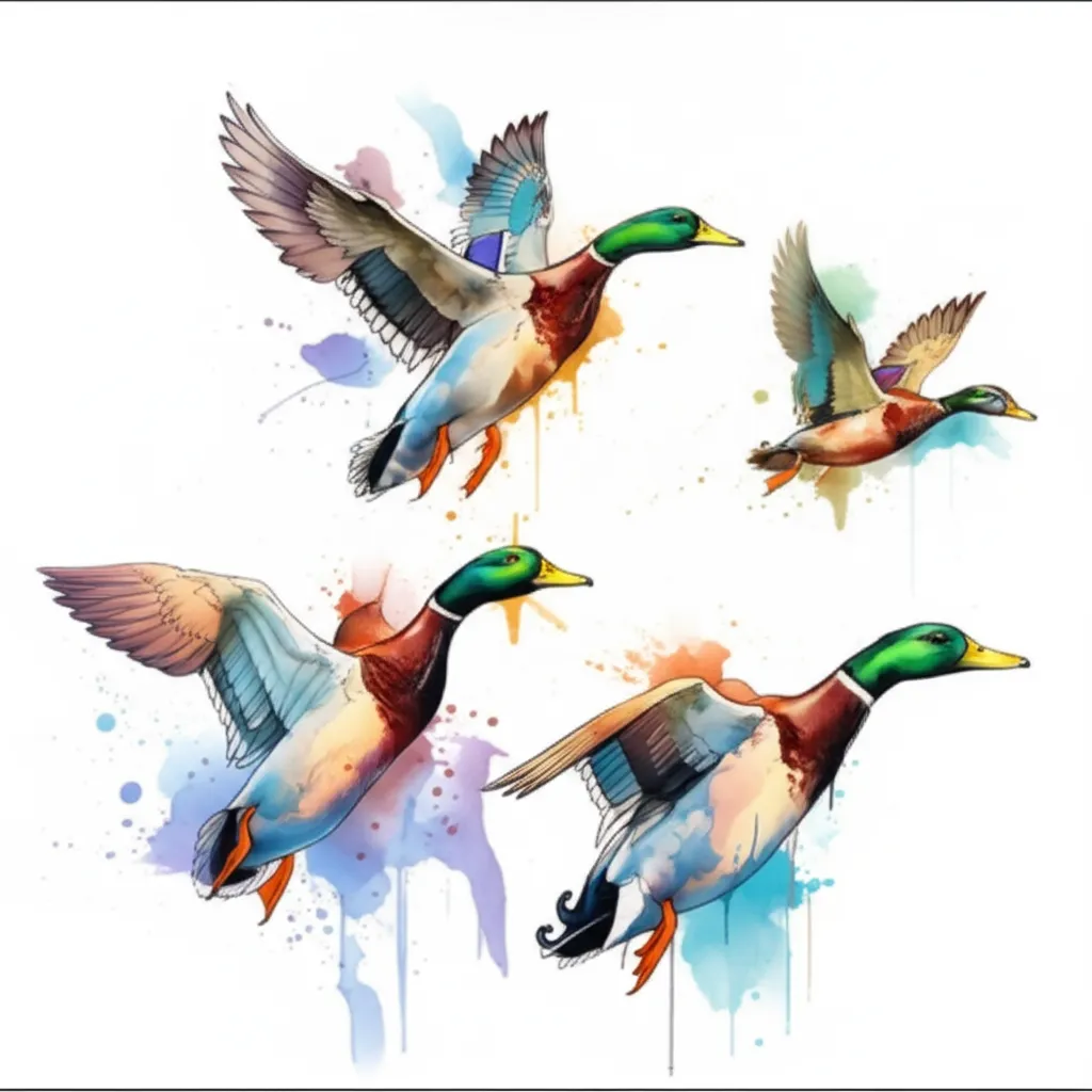 Watercolor Flying Mallard Ducks Tattoo Design Watercolor Flying Mallard Ducks Tattoo Design