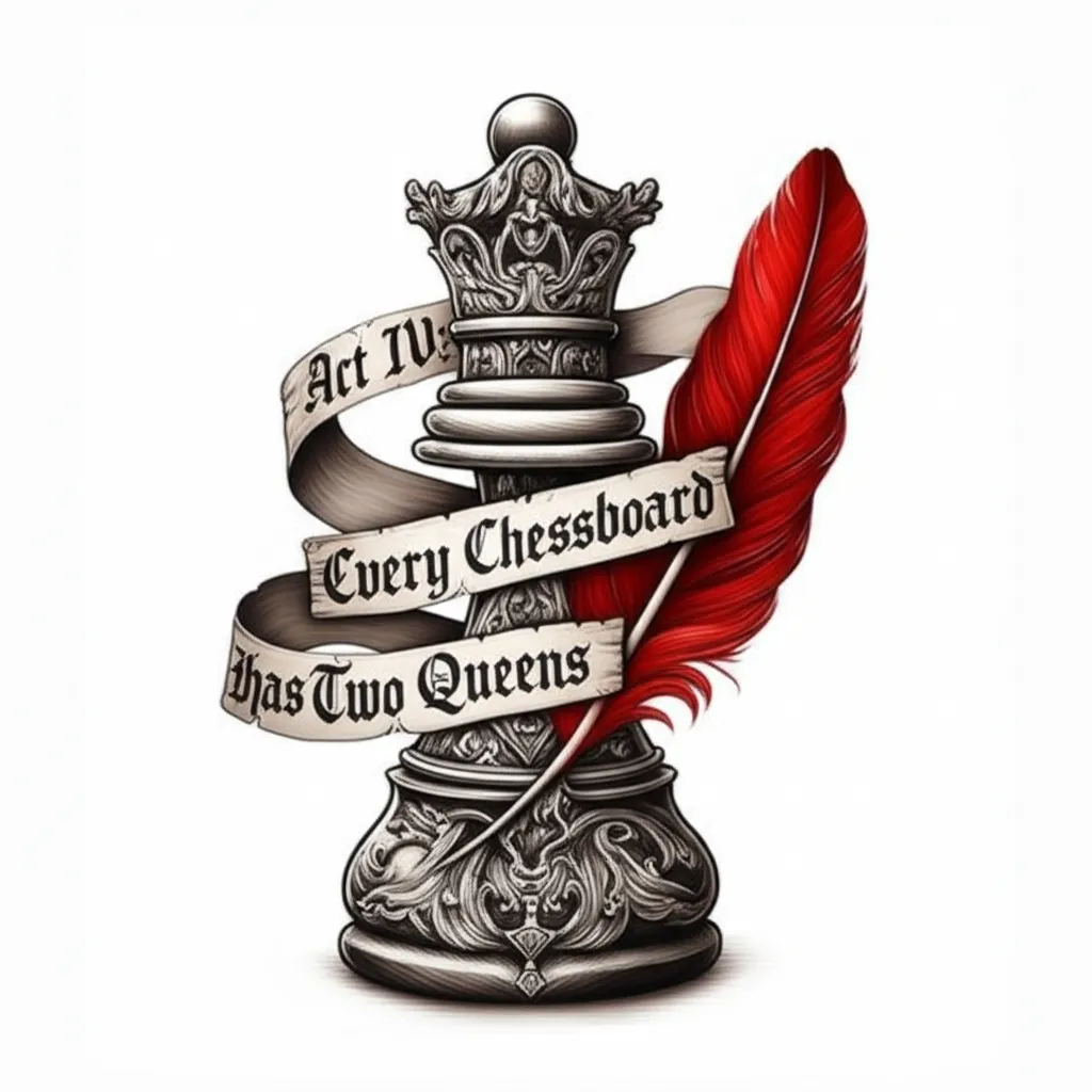 Gothic Queen Chess Piece and Red Feather Tattoo: Act IV Design
