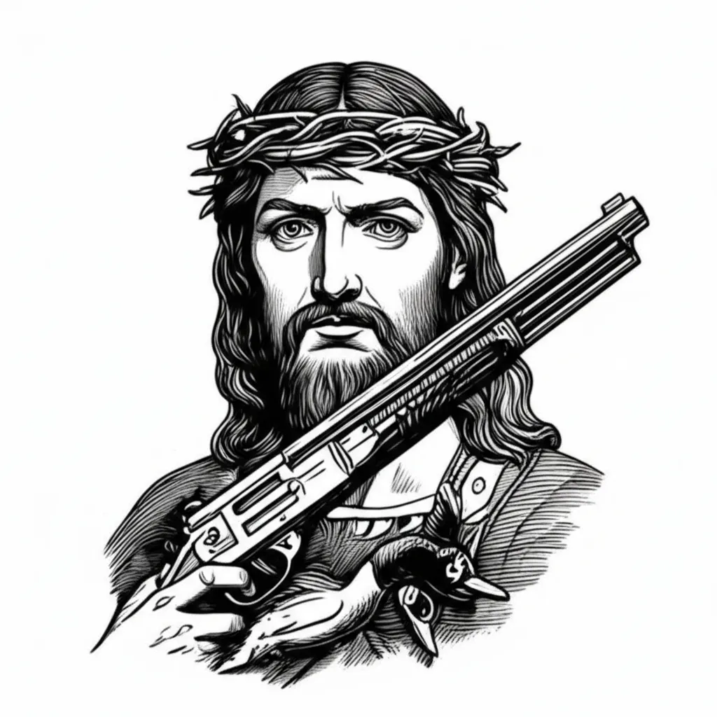 Illustrative Jesus Duck Hunting Tattoo Design Illustrative Jesus Duck Hunting Tattoo Design