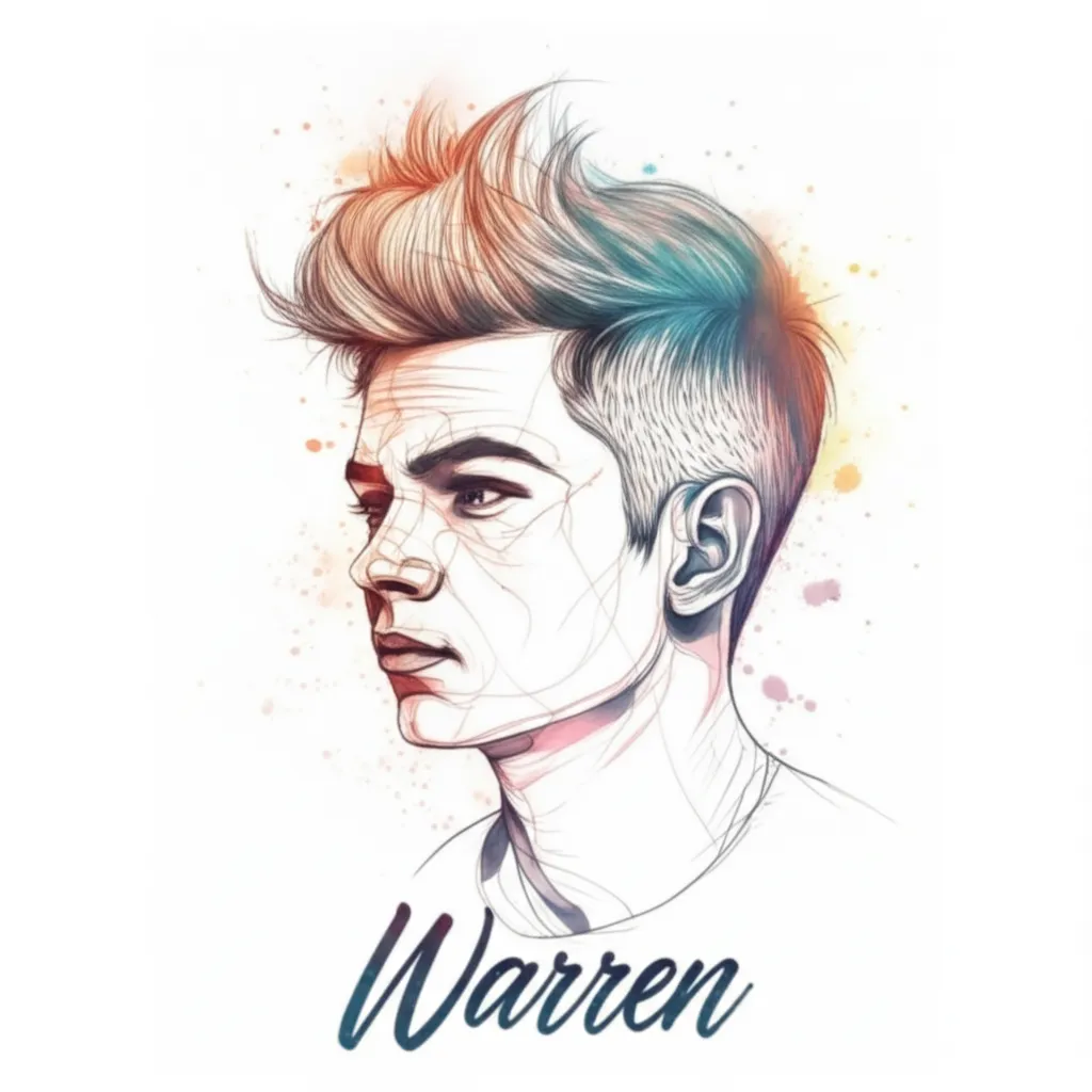 Watercolor Spikey Hair Tattoo with Name Warren