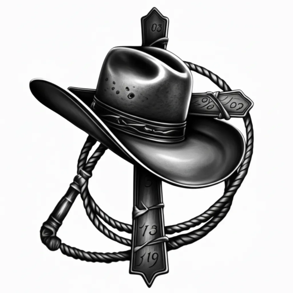 Realistic Cross Cowboy Hat Tattoo Design Realistic Cross Cowboy Hat Tattoo Design