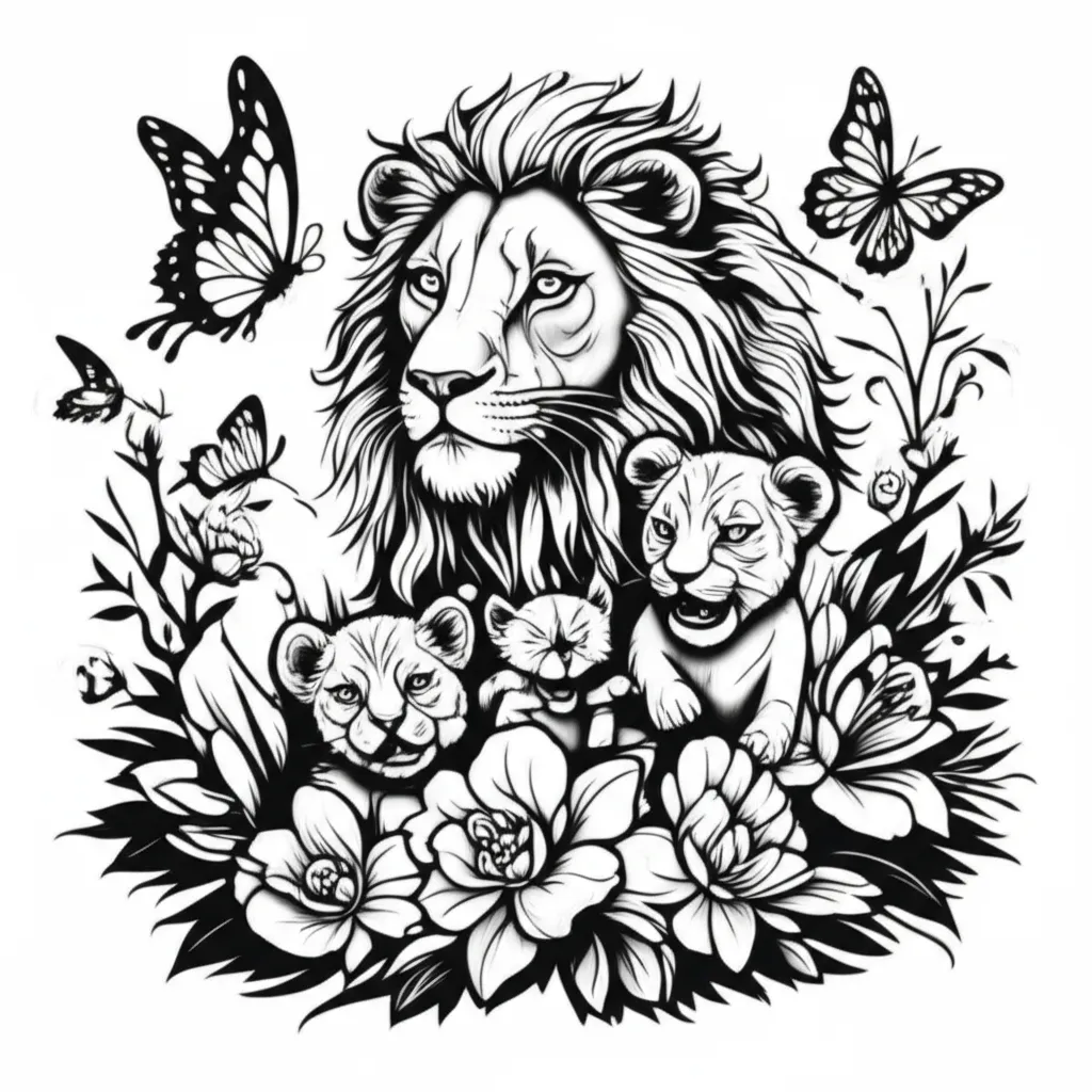 Mom Lion and Cubs Graffiti Tattoo Design Mom Lion and Cubs Graffiti Tattoo Design