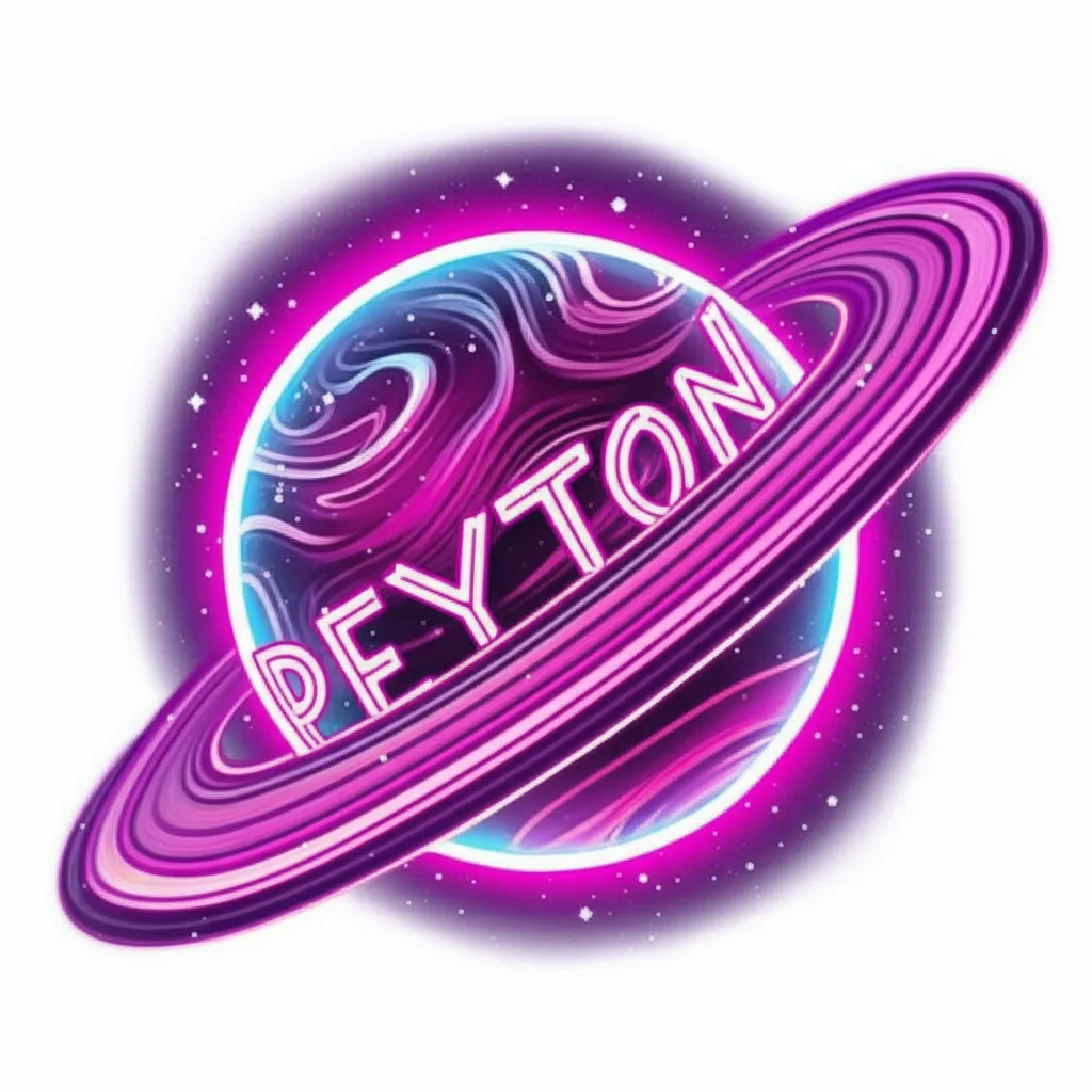 Pink & Purple Neon Planet Tattoo with Name 'Peyton' - Neo-Traditional Style Pink & Purple Neon Planet Tattoo with Name 'Peyton' - Neo-Traditional Style
