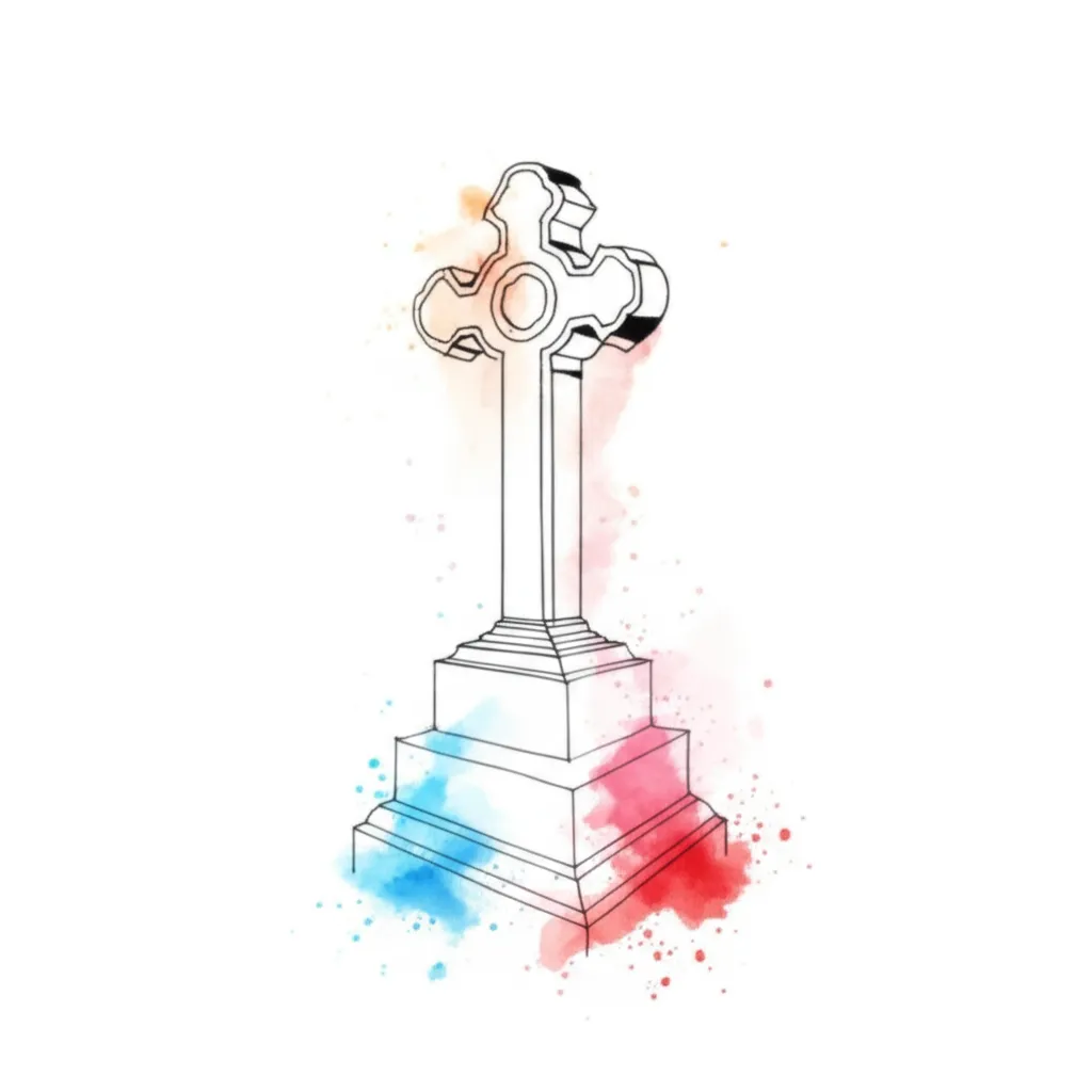 Watercolor Headstone Tattoo Design with Cross - Memorial Ink Ideas