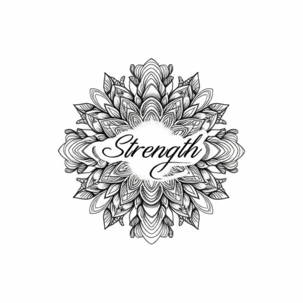Strength Mandala Fine Line Arm Tattoo Design