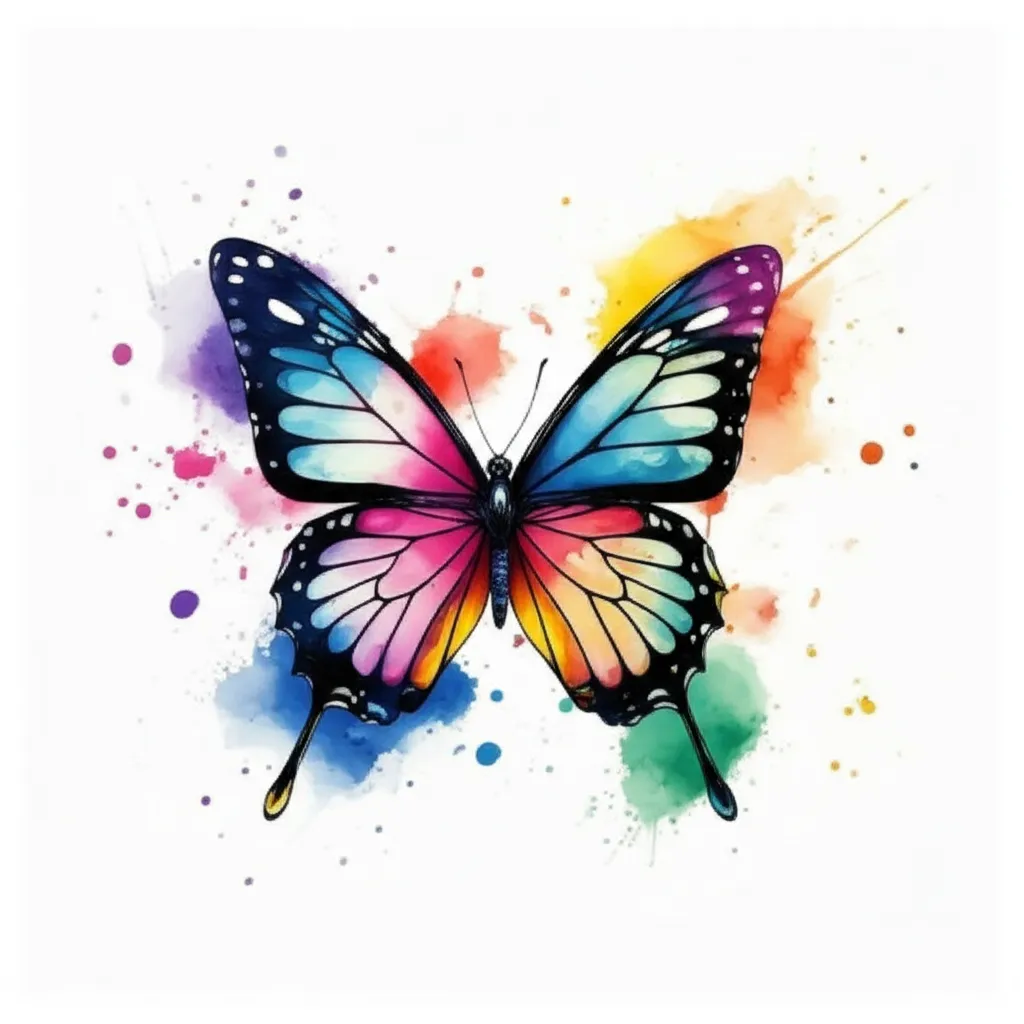 Watercolor Butterfly and Rose Tattoo Design
