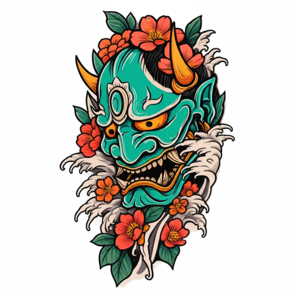 Japanese Oni Mask Half Sleeve Tattoo Design Japanese Oni Mask Half Sleeve Tattoo Design