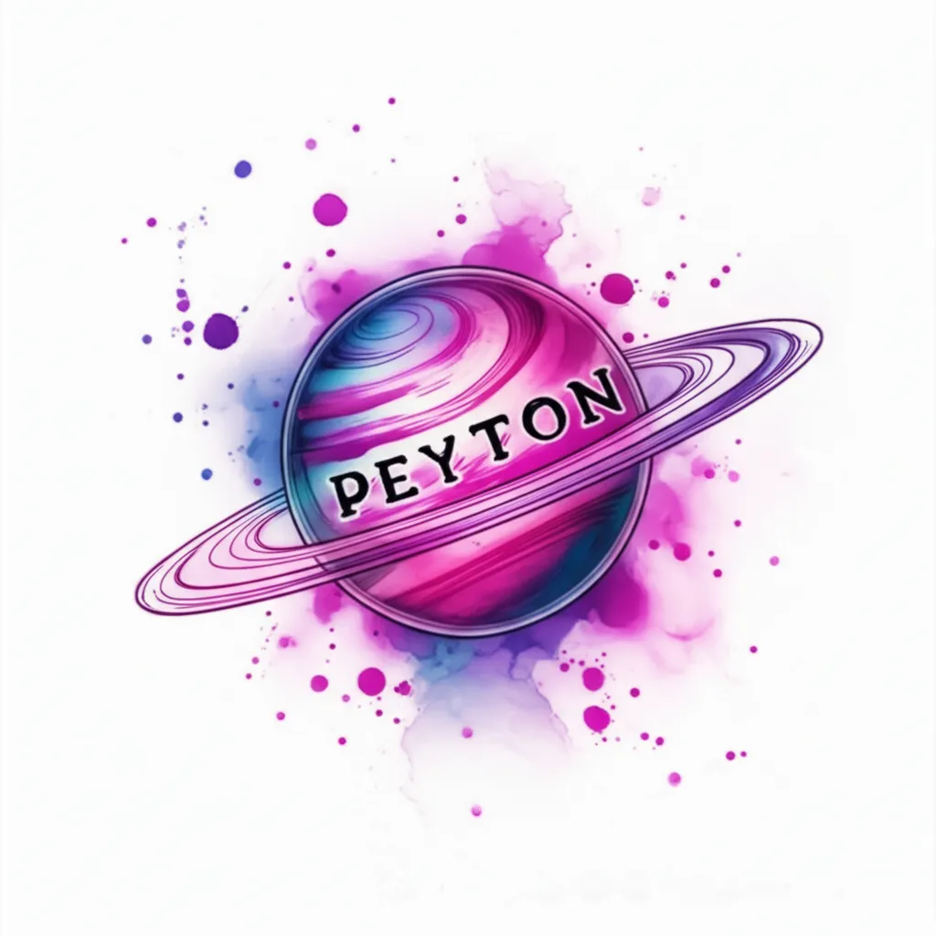 Peyton Name Tattoo: Neon Swirl Planet in Watercolor Style Peyton Name Tattoo: Neon Swirl Planet in Watercolor Style