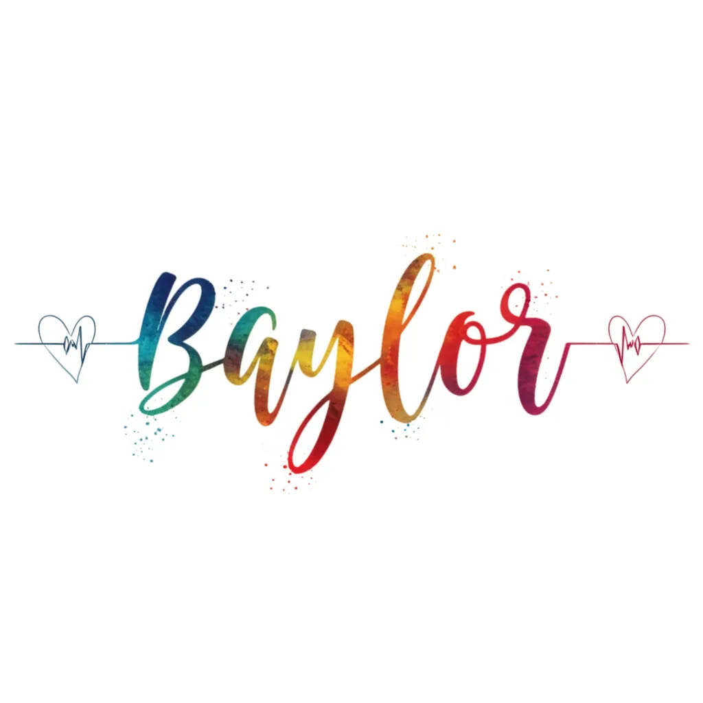 Baylor Name Watercolor Tattoo with Heart Rhythm Design Baylor Name Watercolor Tattoo with Heart Rhythm Design