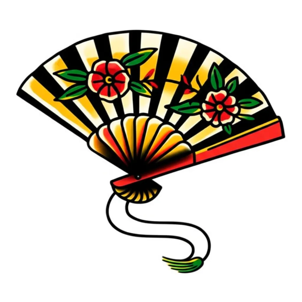 Old School Hand Fan Tattoo with Floral Design - Unique Ink Idea Old School Hand Fan Tattoo with Floral Design - Unique Ink Idea