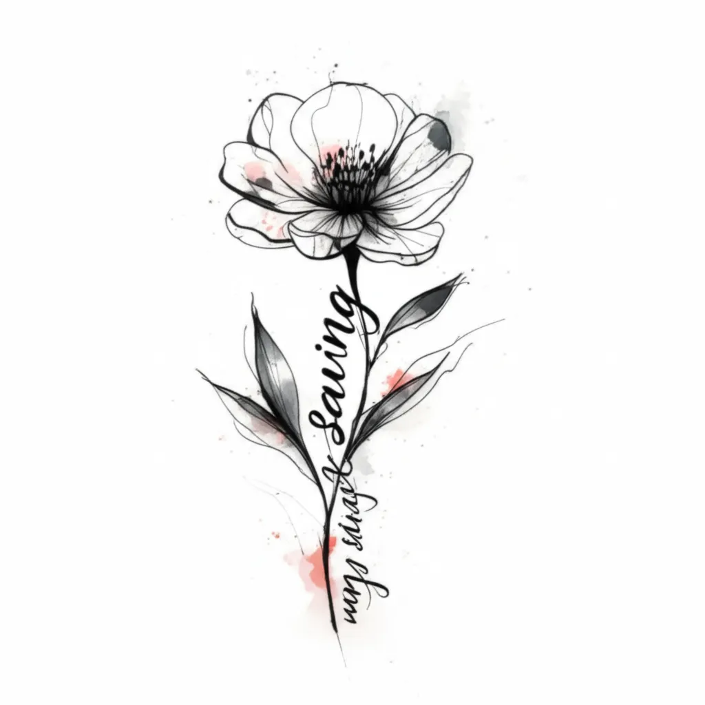 Watercolor Flower Tattoo with 'My Saving Grace' Script