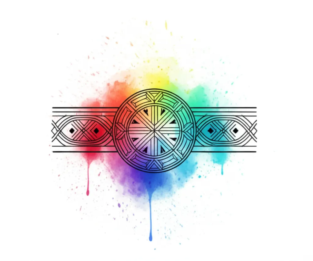 Watercolor Iroquois Armband Tattoo with Skydomes and Linework Watercolor Iroquois Armband Tattoo with Skydomes and Linework