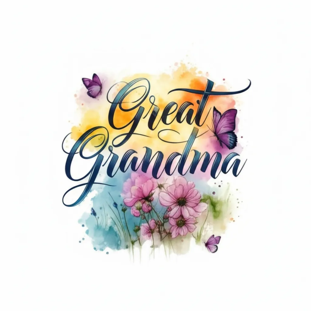 Great Grandma Watercolor Tattoo with Flowers and Butterflies