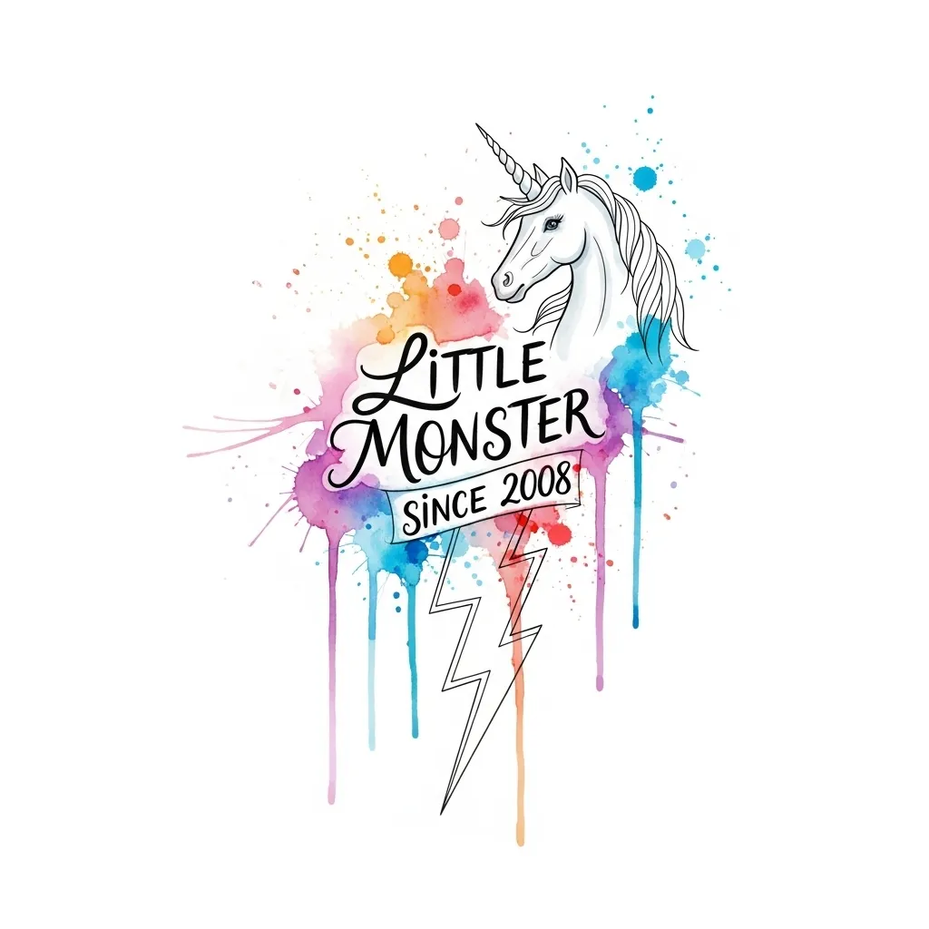 Little Monster Unicorn Watercolor Tattoo Design