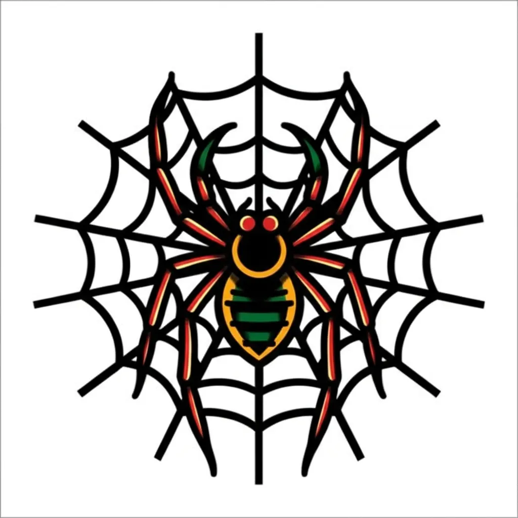 American Traditional Spider and Moon Web Tattoo Design