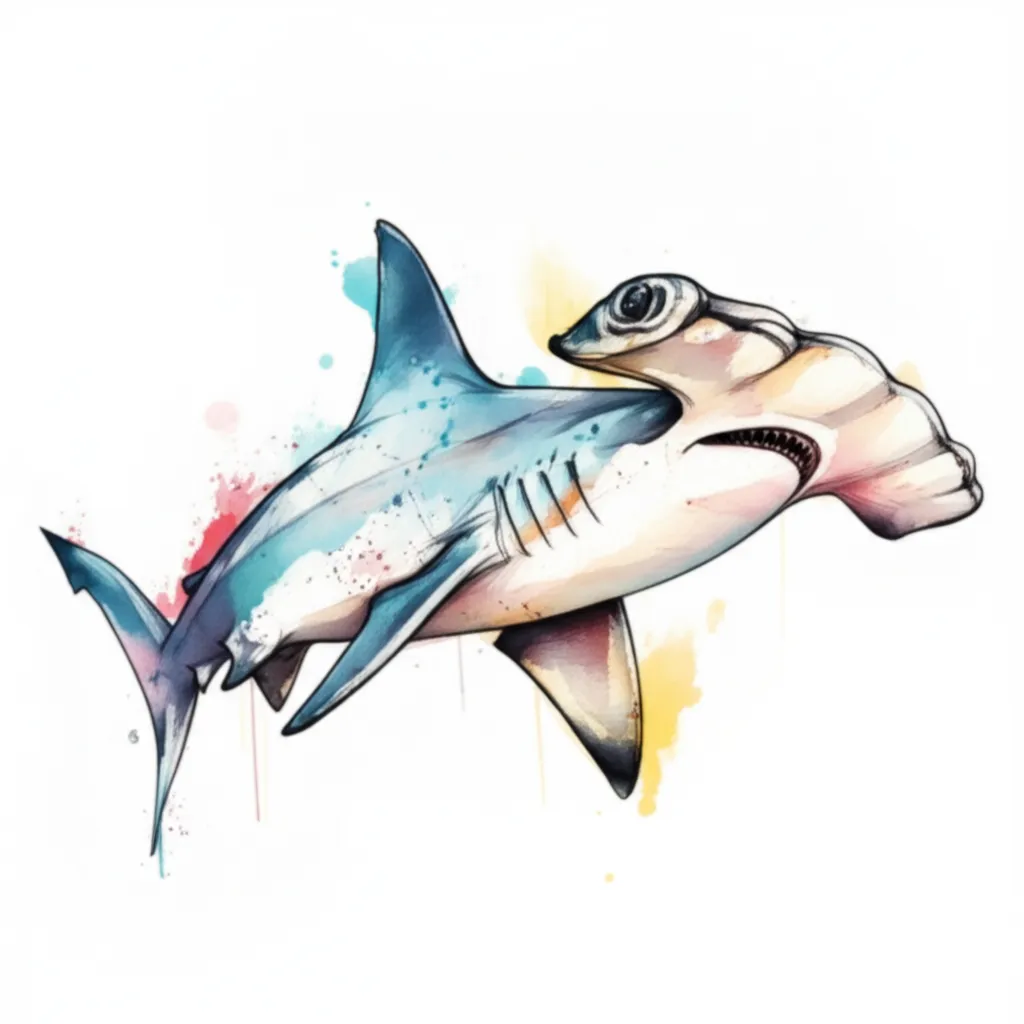 Watercolor Hammerhead Shark Tattoo on Thigh - Unique Design
