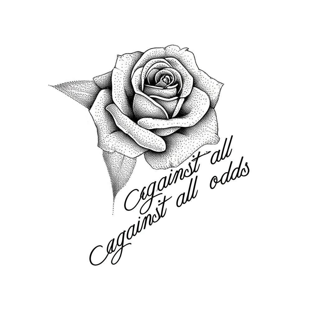 Rose Throat Tattoo with 'Against All Odds' in Dotwork Style