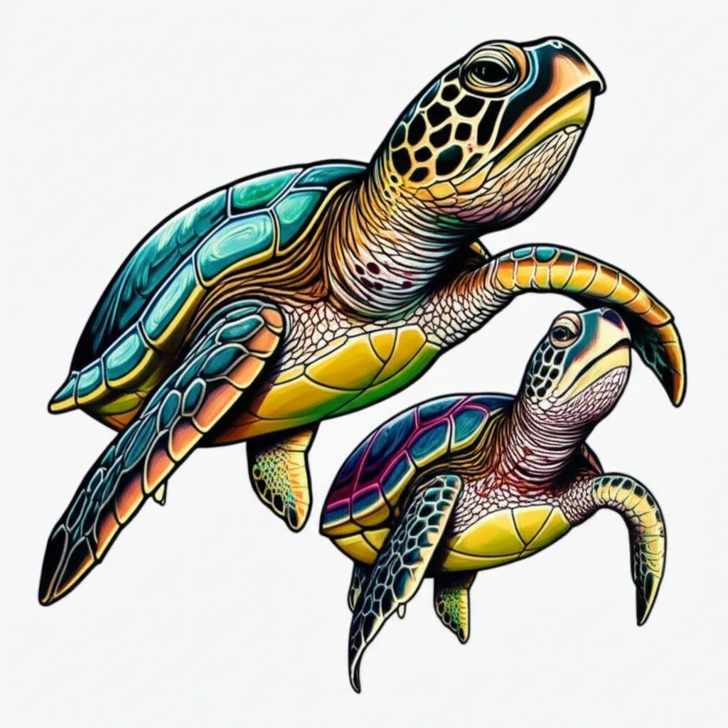 Neo-Traditional Three Sea Turtles Tattoo Design