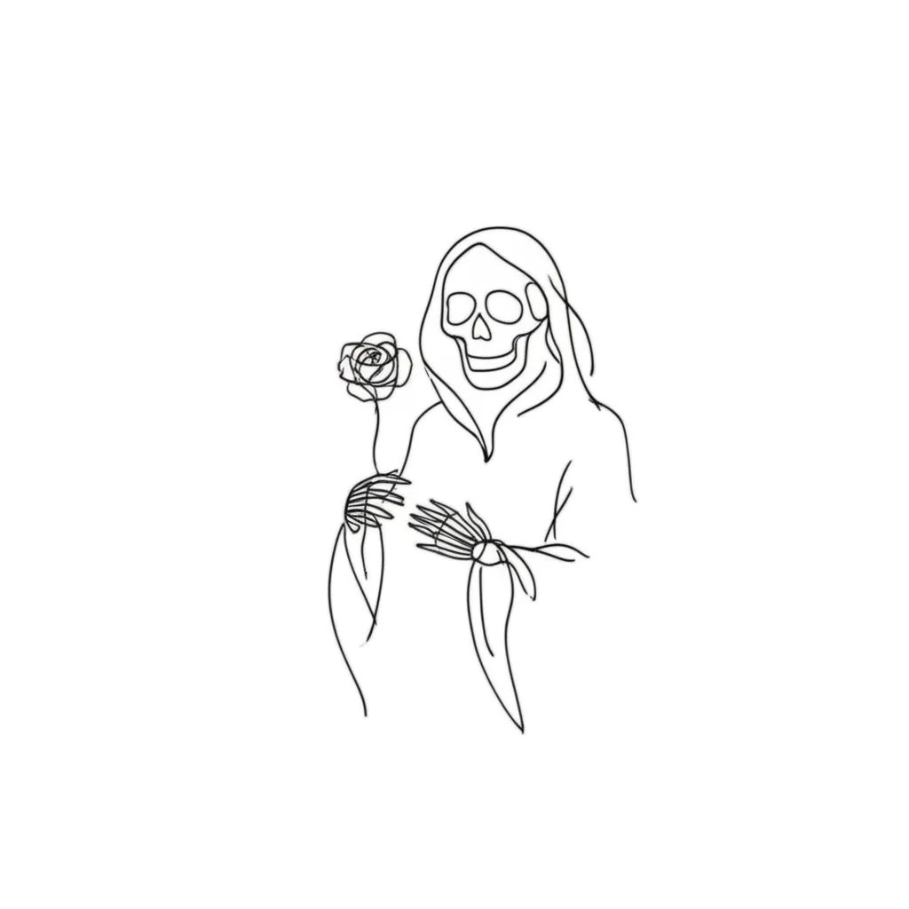 Minimalist Grim Reaper with Rose Tattoo Design Minimalist Grim Reaper with Rose Tattoo Design