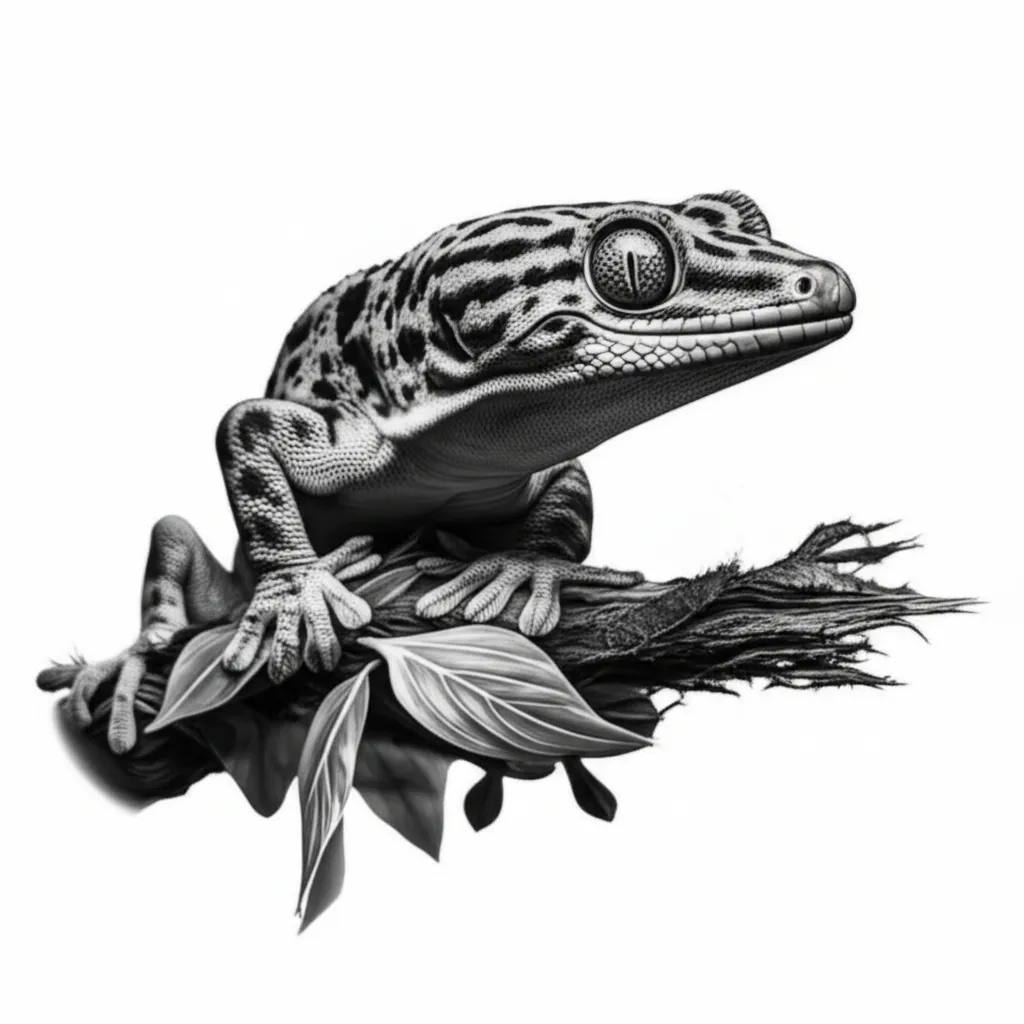 Realistic Tokay Gecko Tattoo Design on Branch and Leaves Realistic Tokay Gecko Tattoo Design on Branch and Leaves
