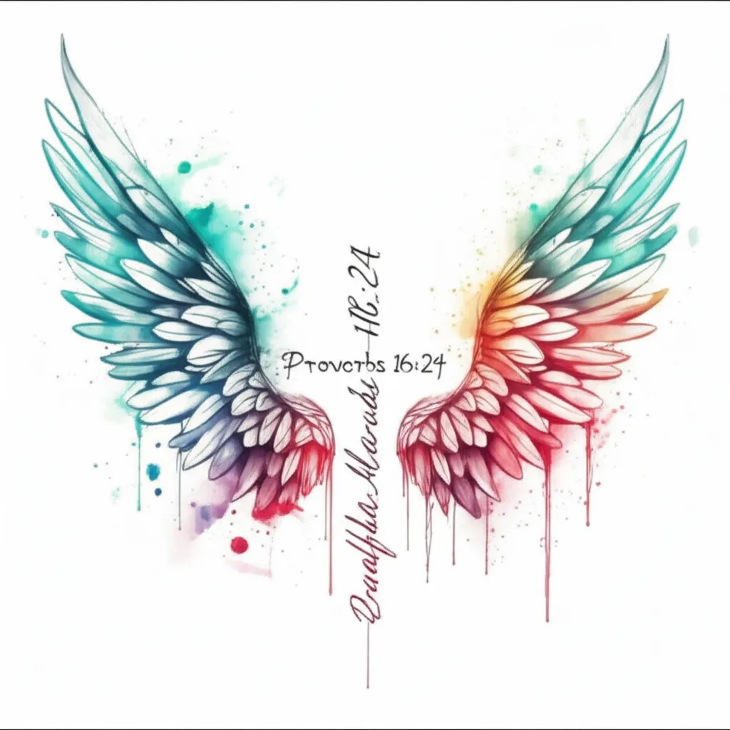 Watercolor Wings and Proverbs Tattoo: A Spiritual Back Piece Watercolor Wings and Proverbs Tattoo: A Spiritual Back Piece