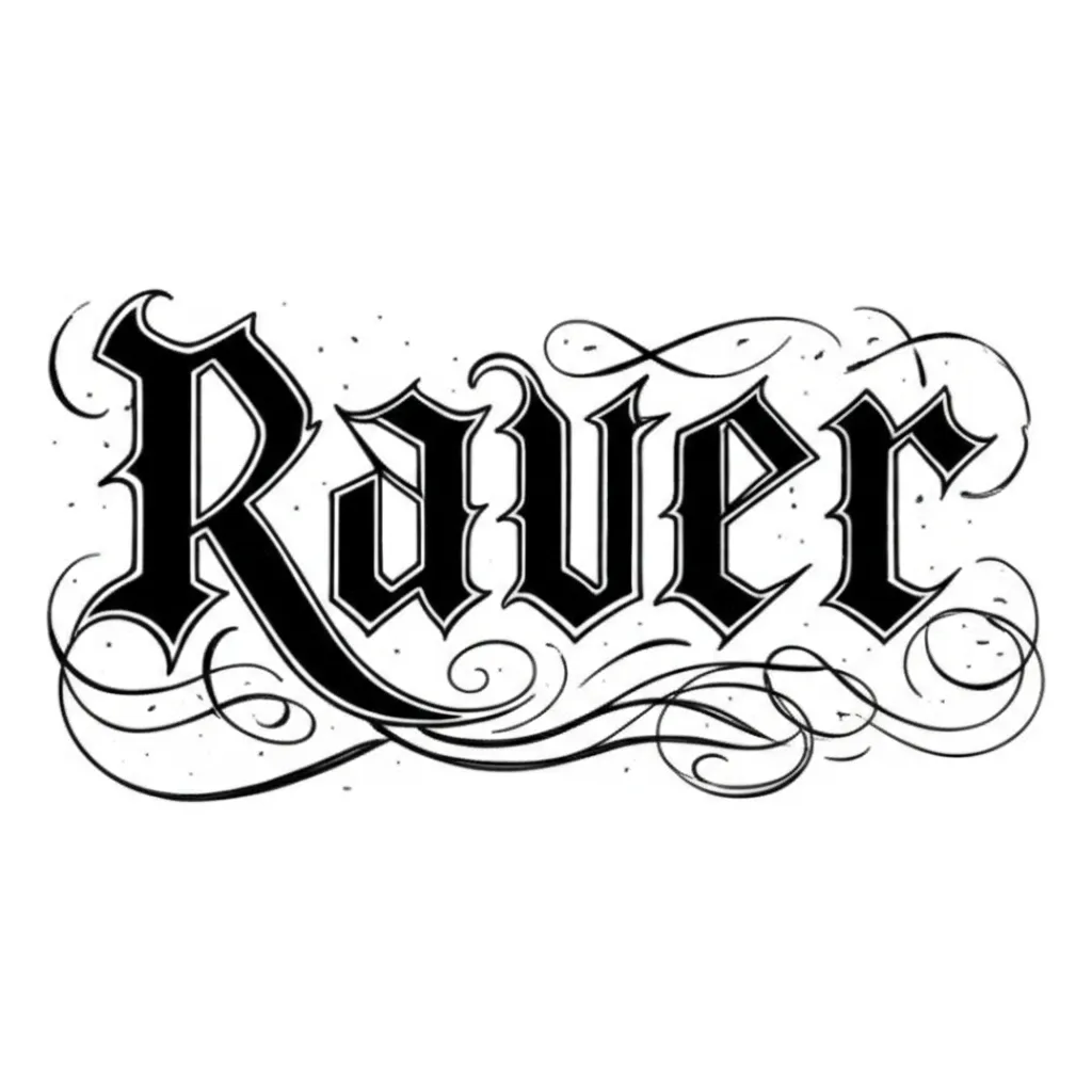 Raver Gothic Tattoo Design: Bold Lettering Inspiration