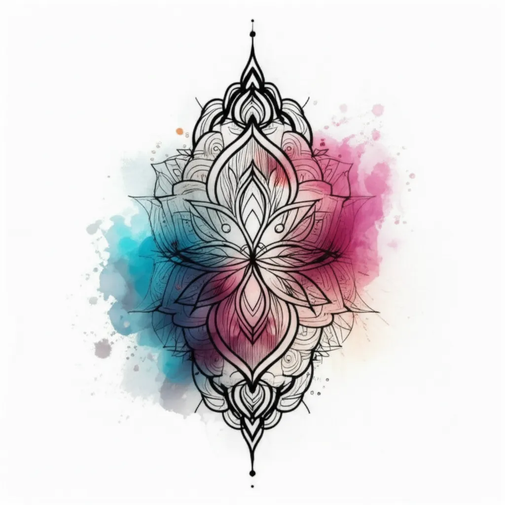 Watercolor Mandala Tattoo with 'Strength' Script - Arm Tattoo Design