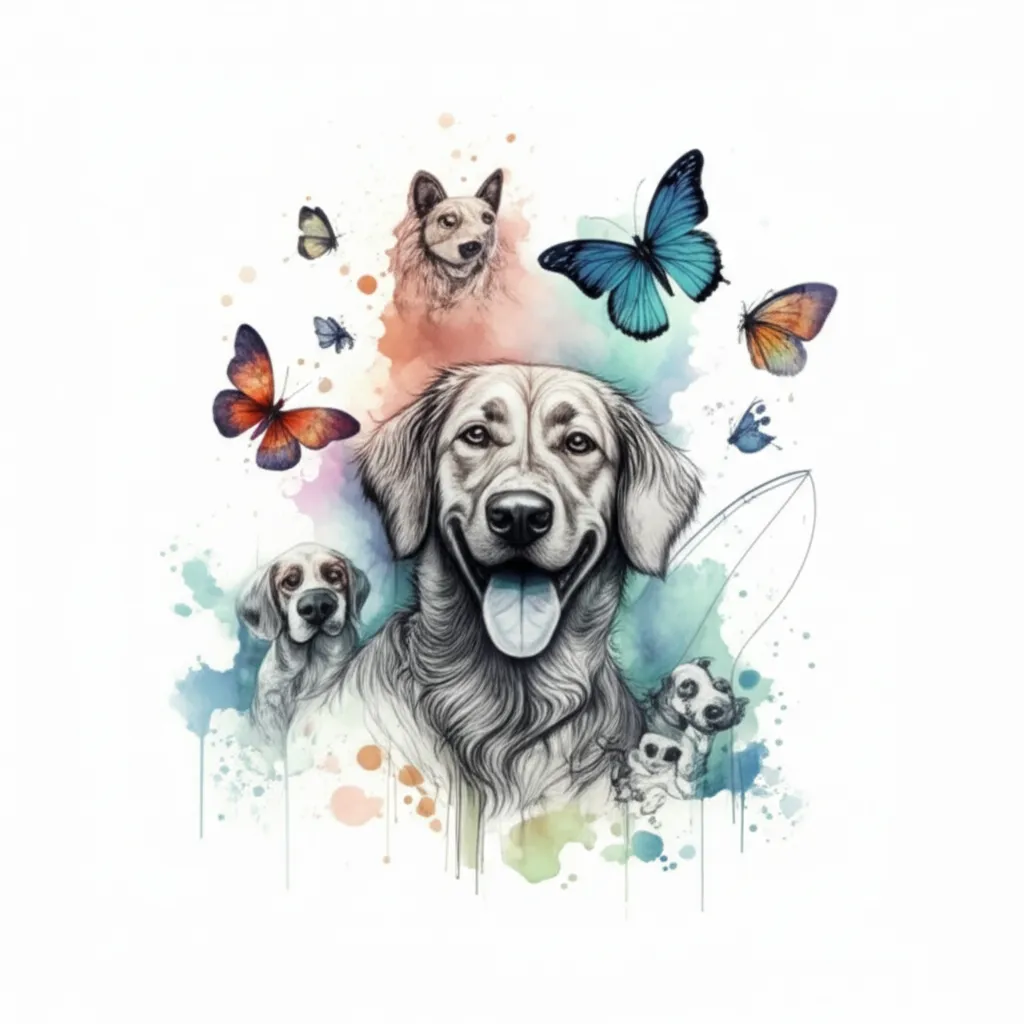 Watercolor Dog & Butterfly Tattoo Design: Family, Fishing, Horses Watercolor Dog & Butterfly Tattoo Design: Family, Fishing, Horses