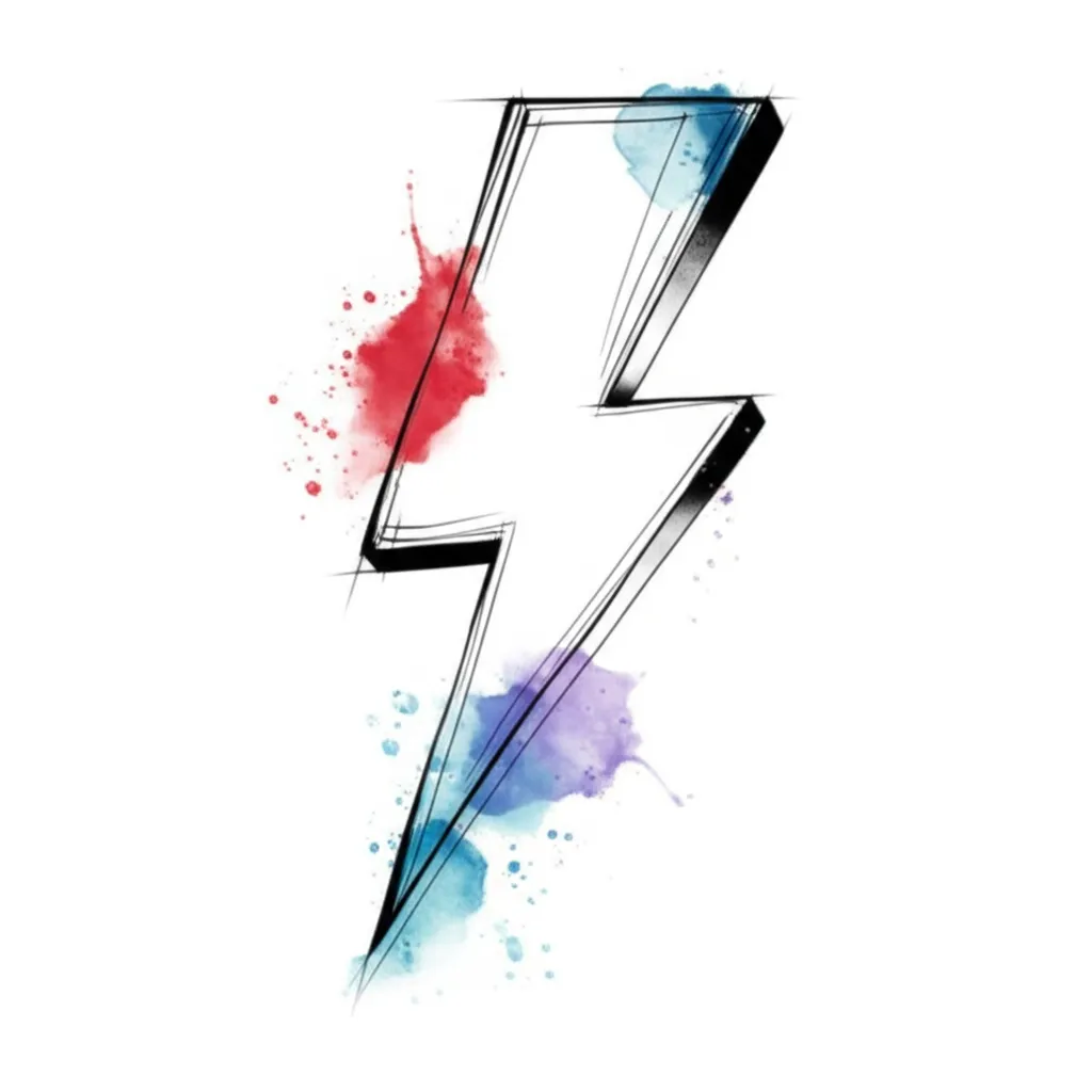 Watercolor Lightning Bolt Tattoo: Speed & Energy Design Watercolor Lightning Bolt Tattoo: Speed & Energy Design