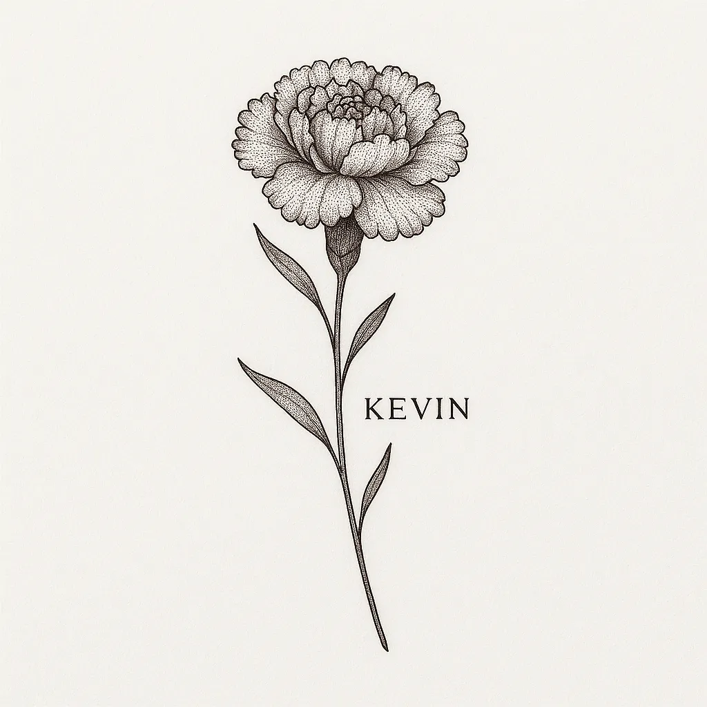 Coronation Flower with Kevin Name Fine Line Tattoo Coronation Flower with Kevin Name Fine Line Tattoo