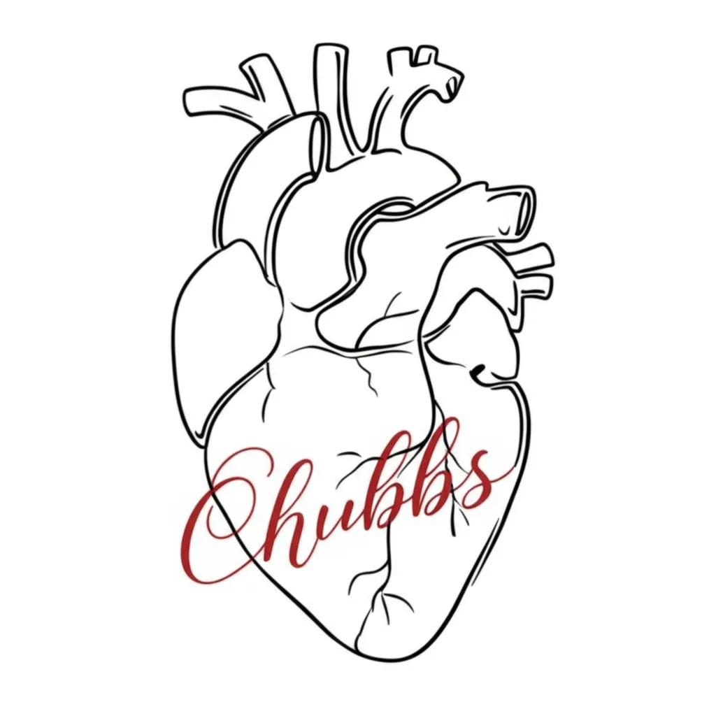 Chubbs Name Tattoo in Red Cursive Inside Realistic Heart
